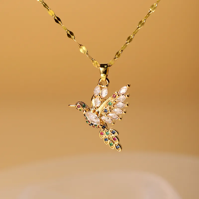 Elegant and charming luxury bird stainless steel zircon coated inlaid pendant necklace