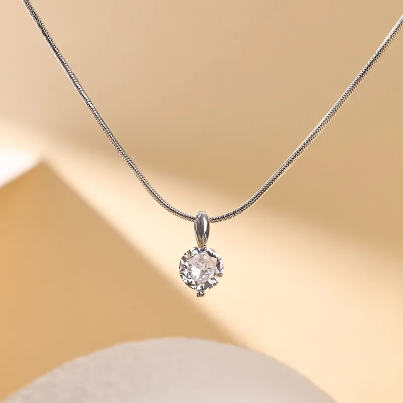 Wholesale Jewelry Elegant Glam Luxurious Solid Color Stainless Steel Zircon 18K Gold Plated Plating Inlay Pendant Necklace